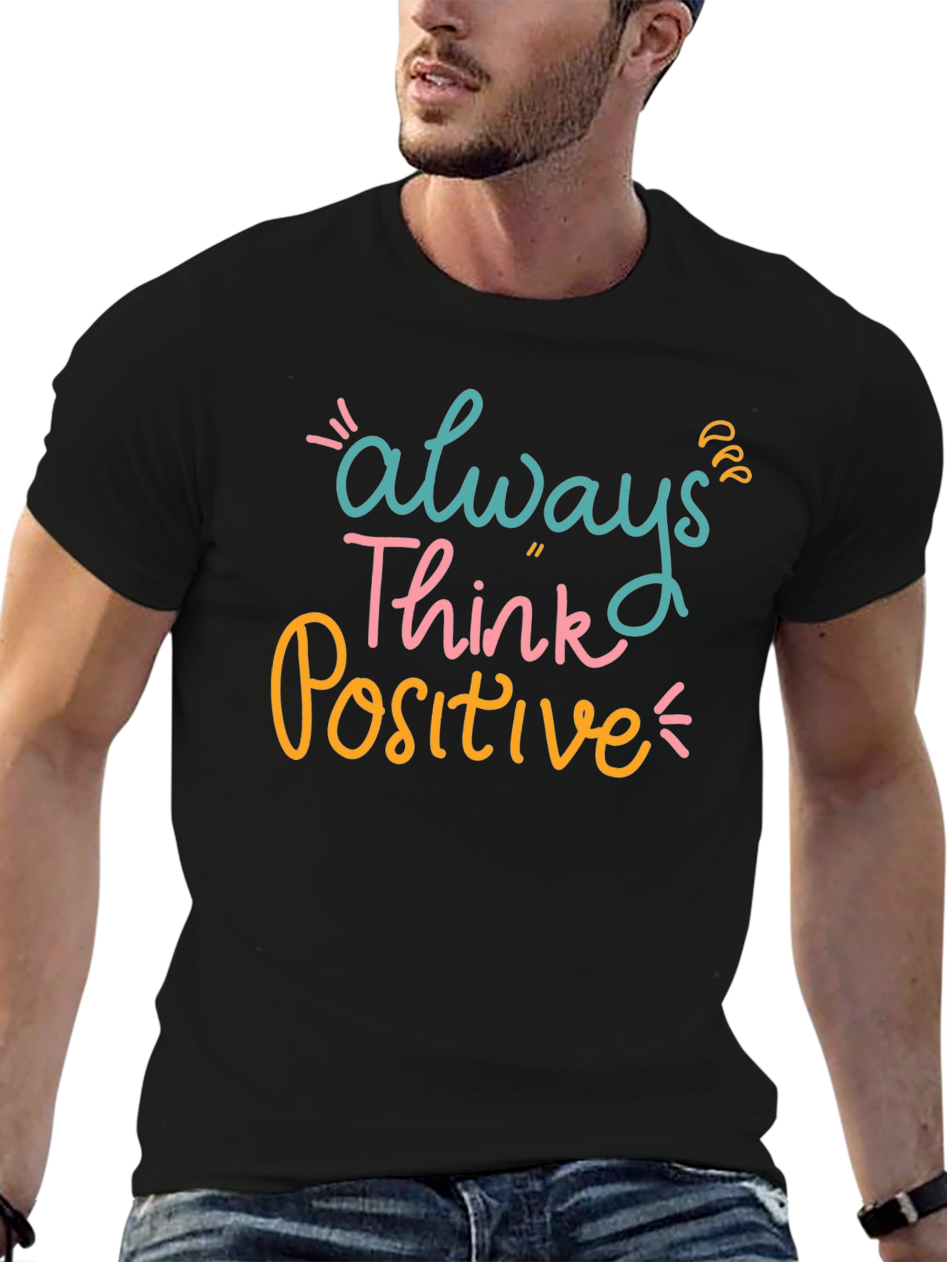 Always Think Positive Graphic Tee - Black Casual T-Shirt