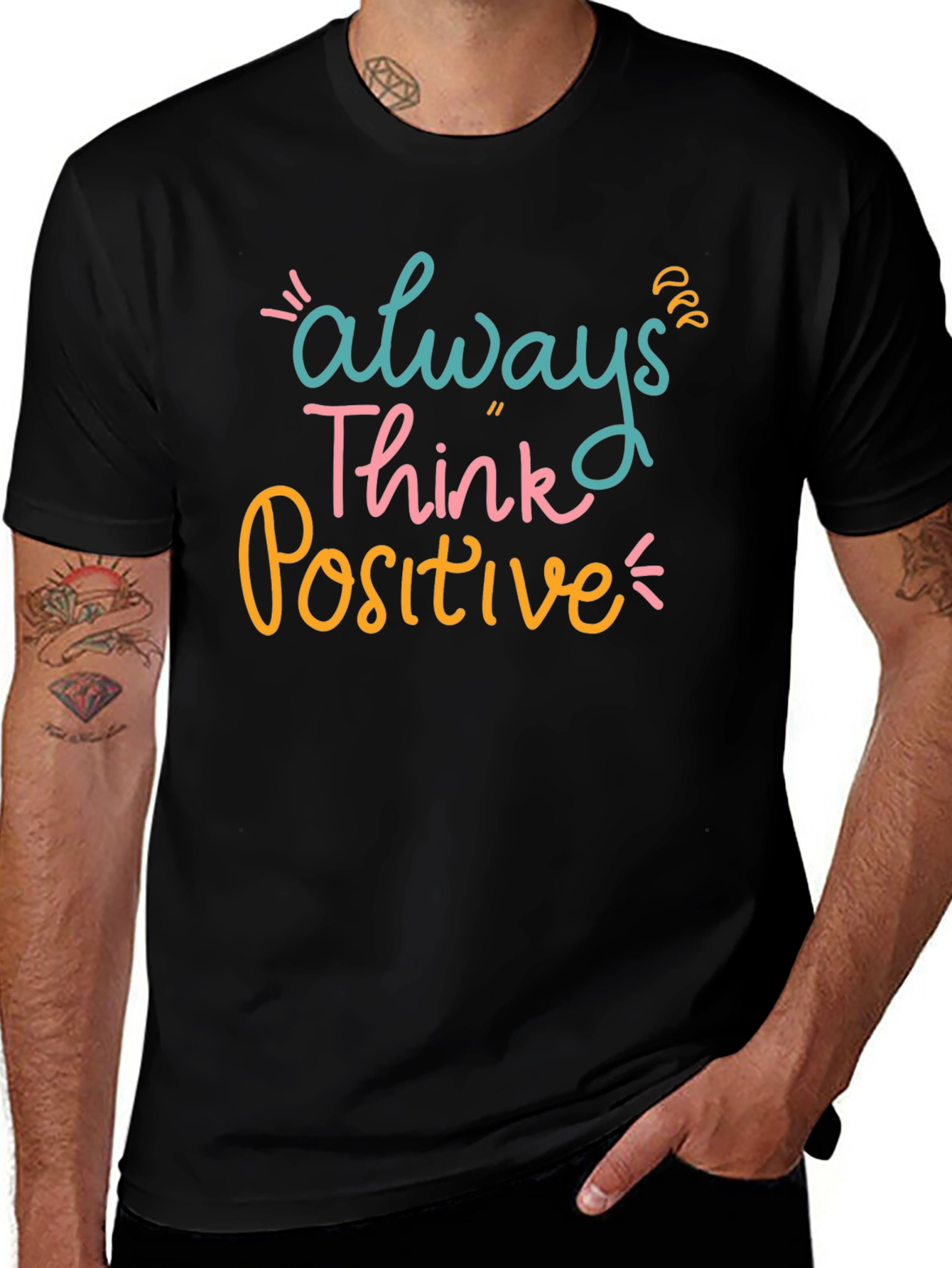 Always Think Positive Graphic Tee - Black Casual T-Shirt