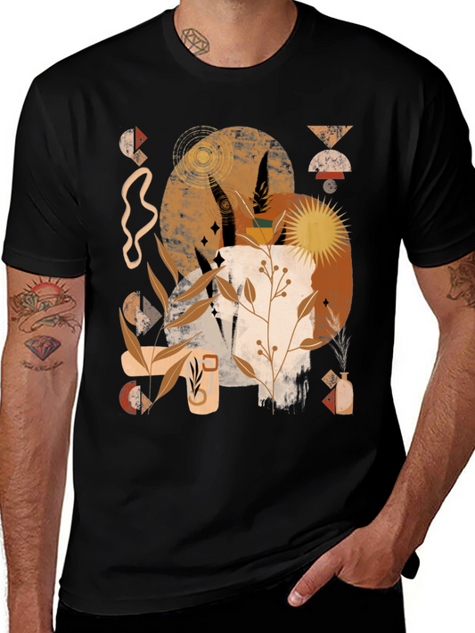 Abstract Earth Tone Graphic Print Black Tee