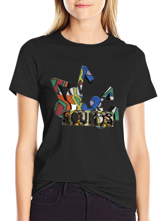 Abstract Sounds Music Note Graphic Black T-Shirt