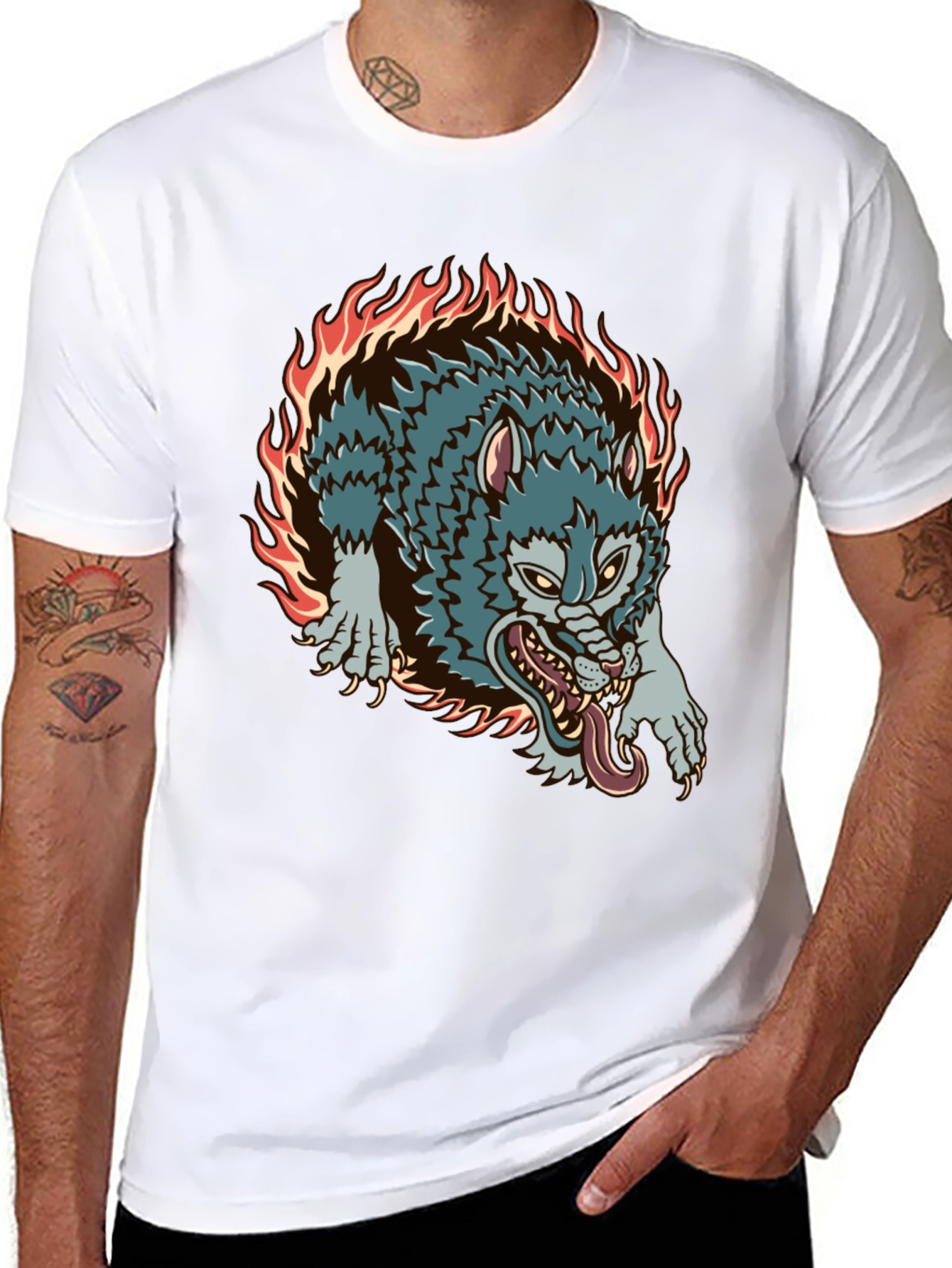 Fiery Wolf Graphic Black T-Shirt