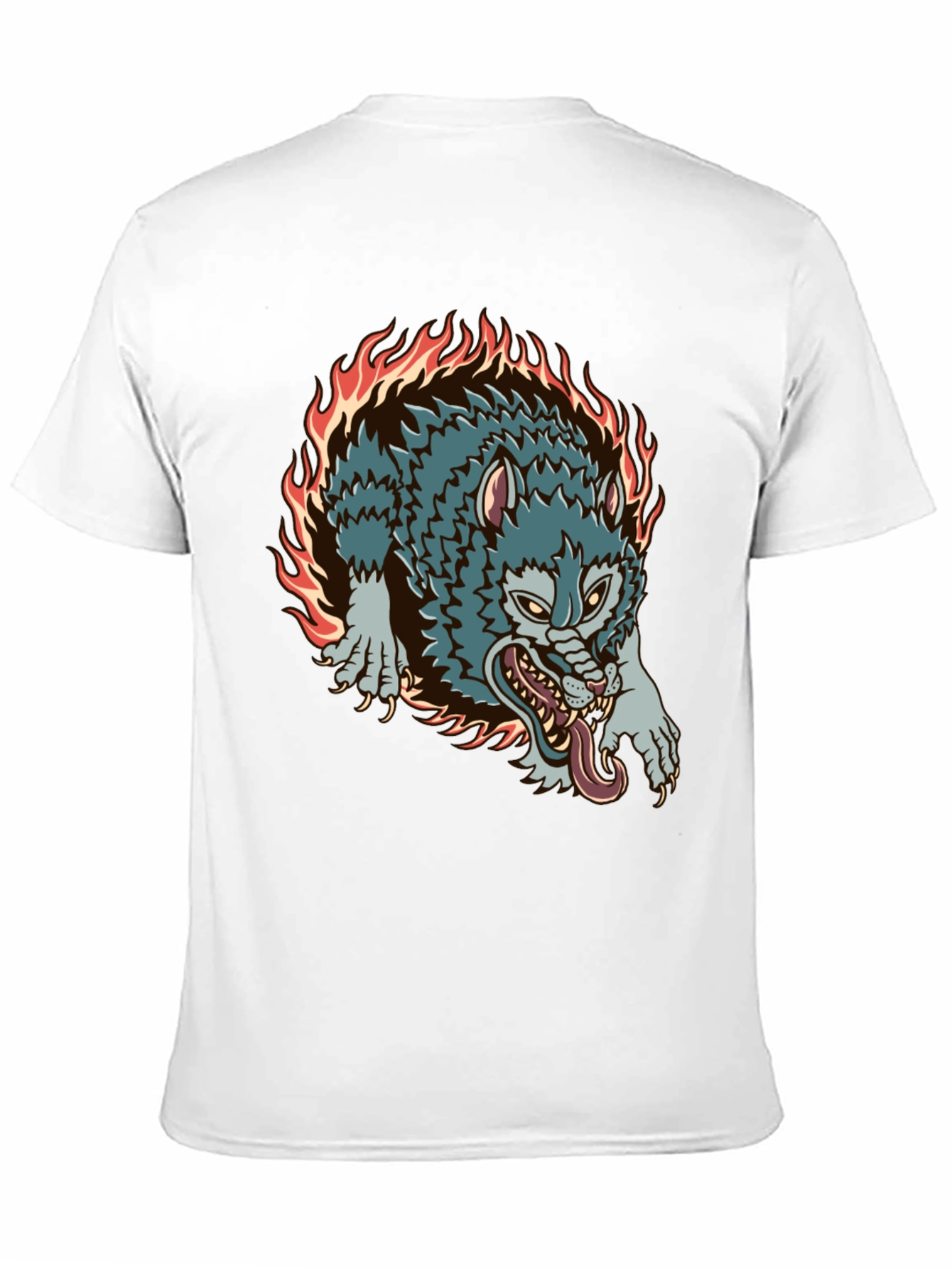 Fiery Wolf Graphic Black T-Shirt