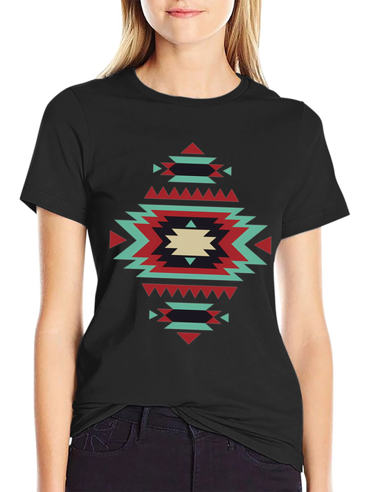 Geometric Aztec Pattern Tee - Black Short Sleeve