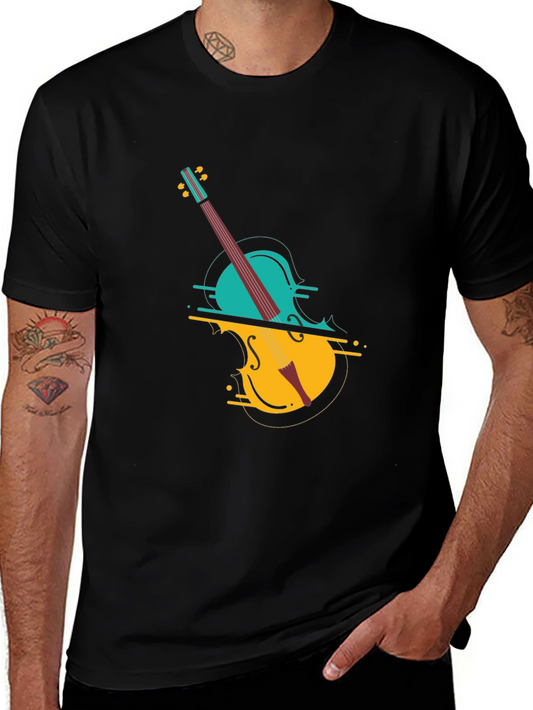 Abstract Cello Graphic Tee - Modern Musical Style