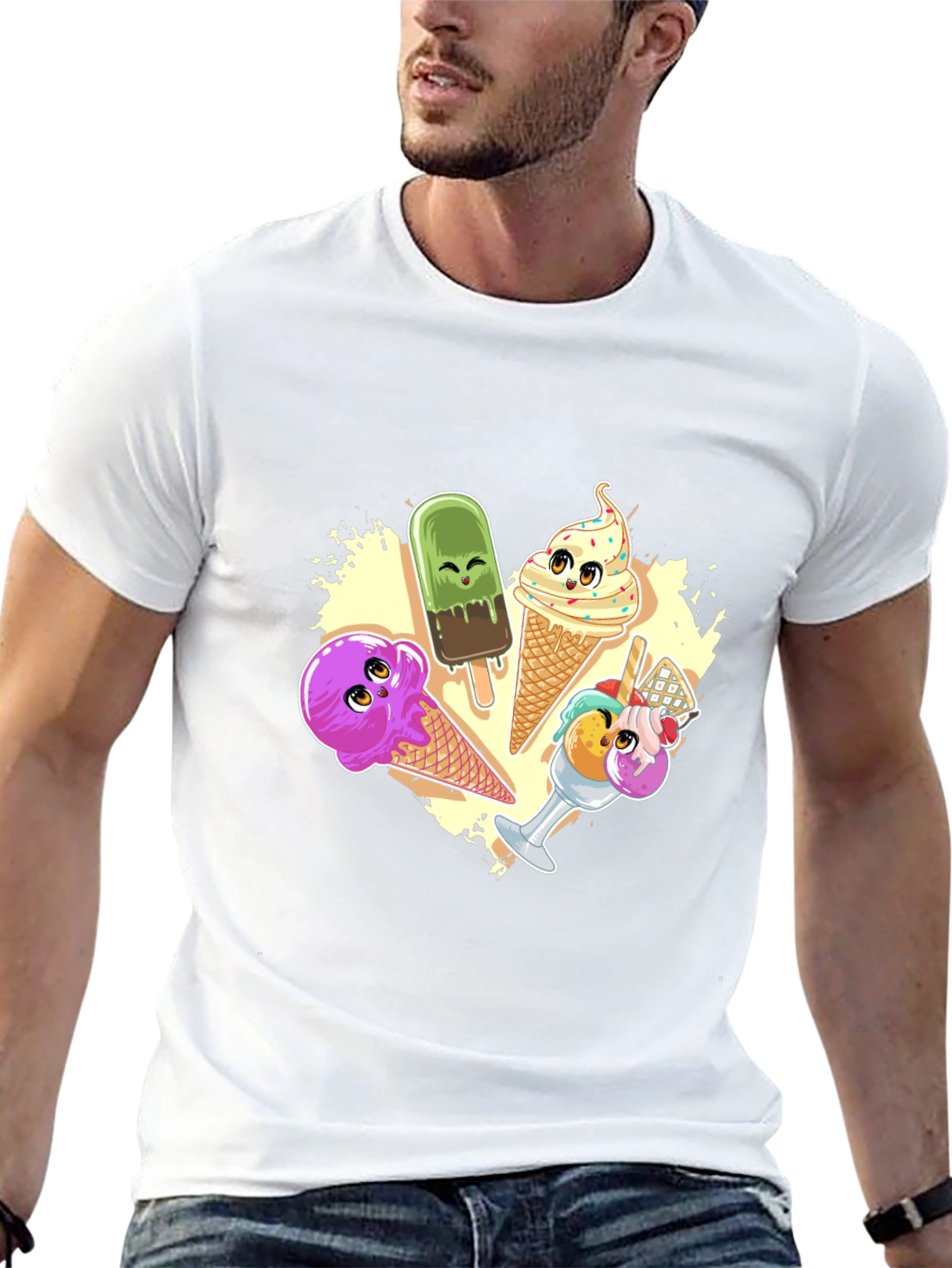 Cute Cartoon Ice Cream Graphic T-Shirt