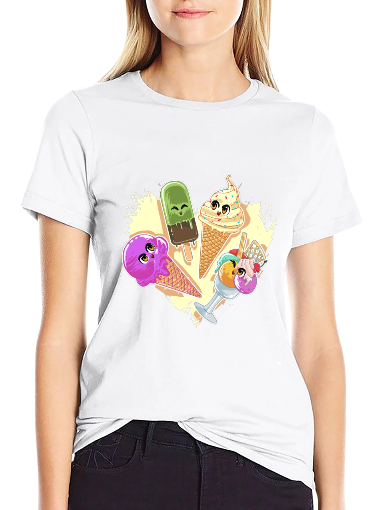 Cute Cartoon Ice Cream Graphic T-Shirt