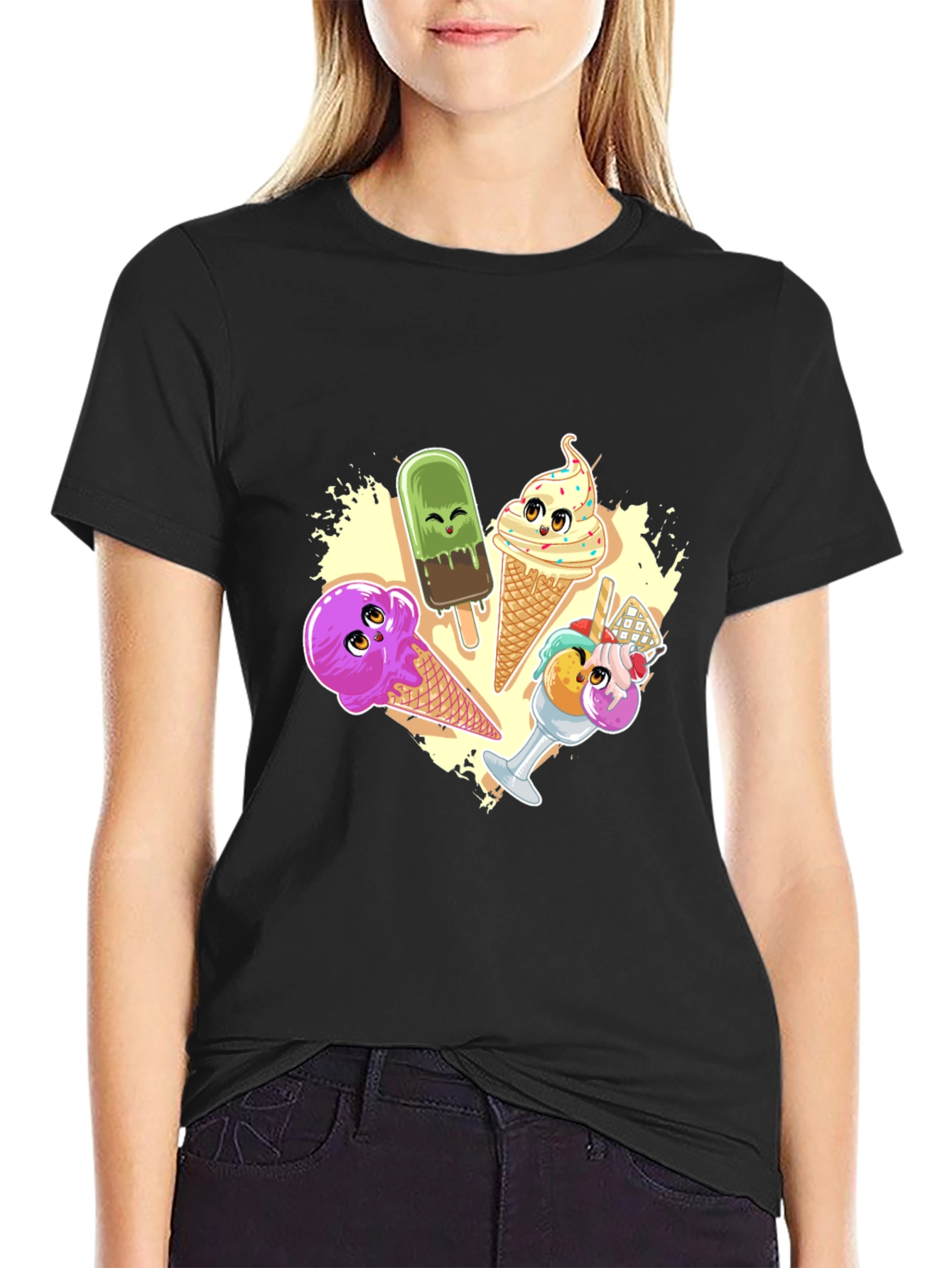 Cute Cartoon Ice Cream Graphic T-Shirt