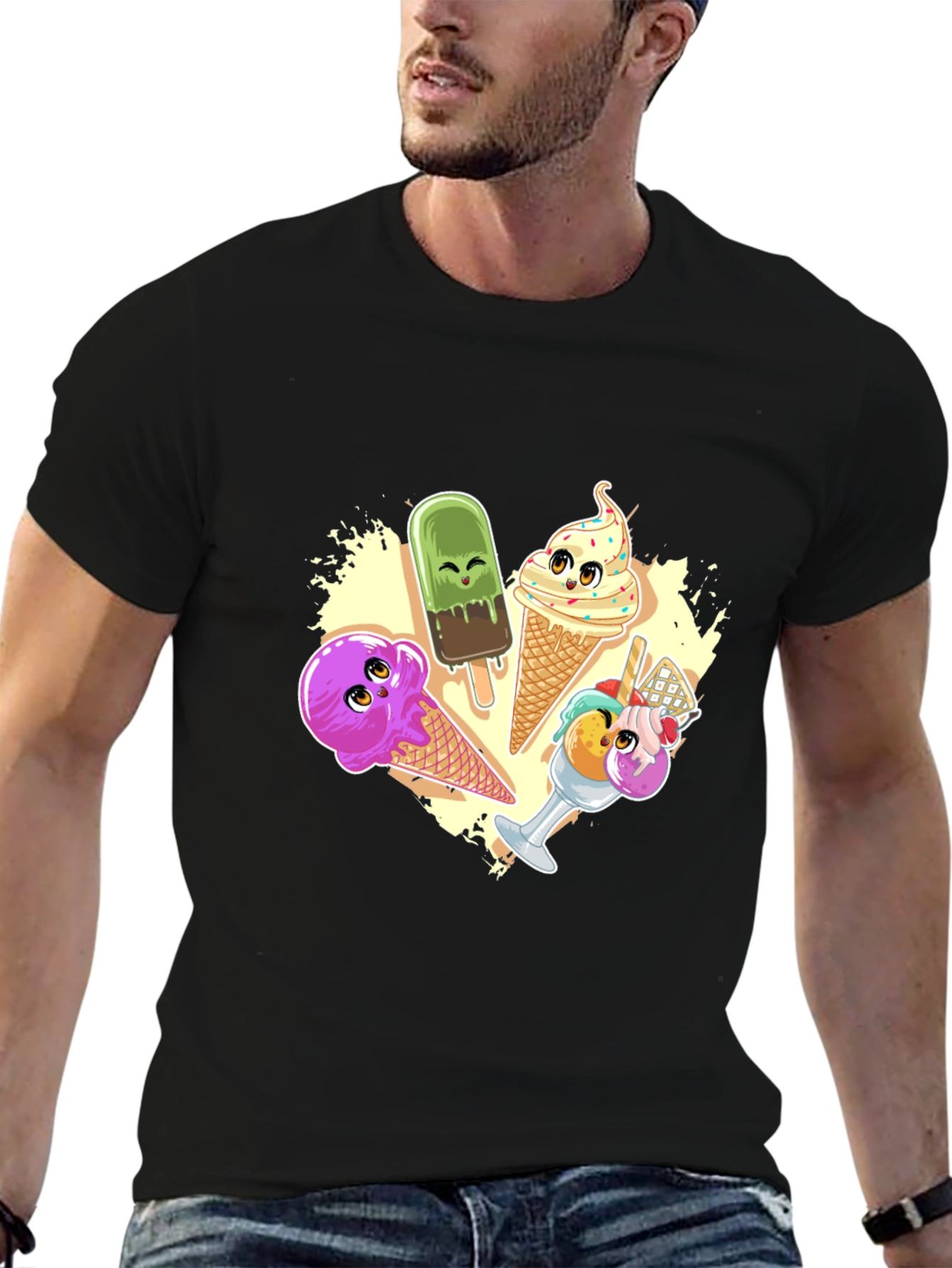 Cute Cartoon Ice Cream Graphic T-Shirt