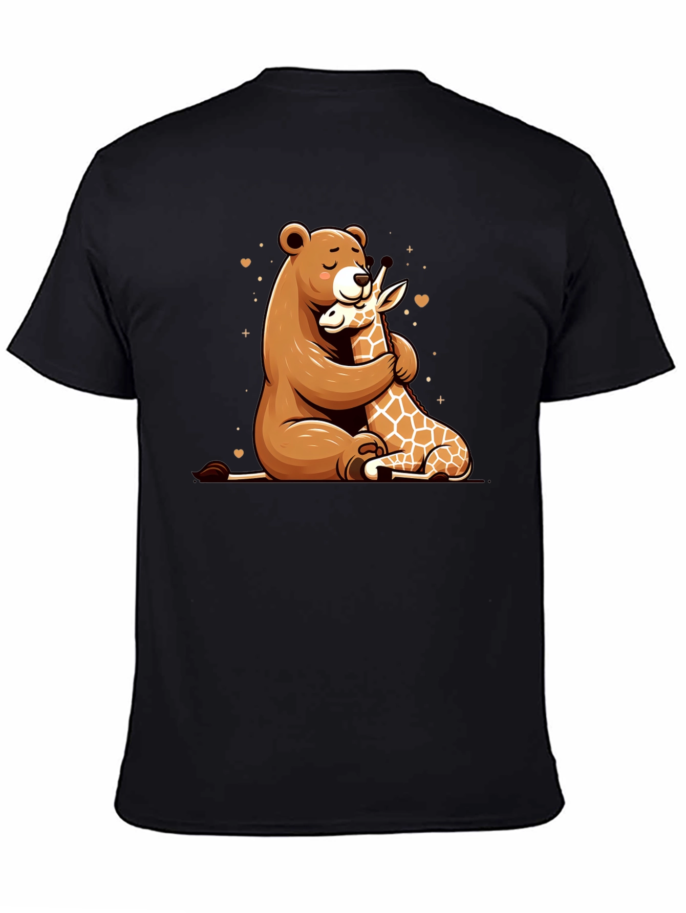 Bear and Giraffe Hug Black T-Shirt