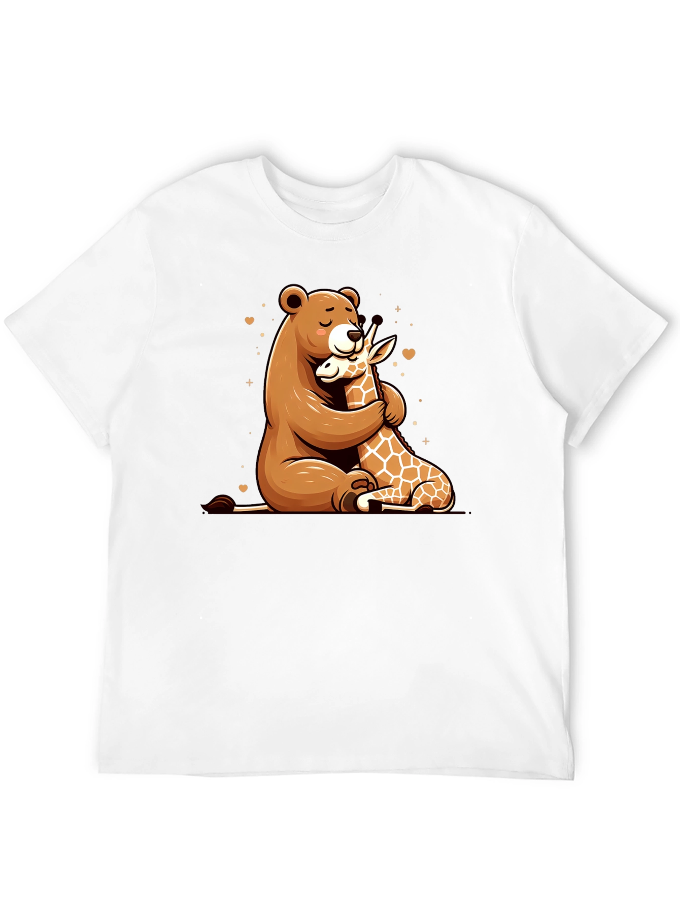 Bear and Giraffe Hug Black T-Shirt
