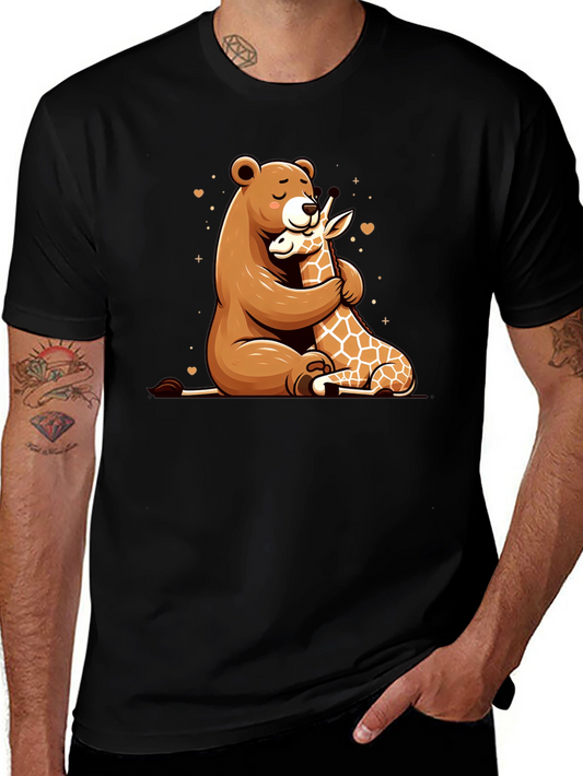 Bear and Giraffe Hug Black T-Shirt