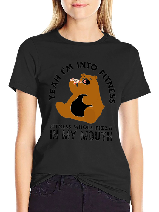 Funny Pizza Bear Fitness T-Shirt - Casual Graphic Tee