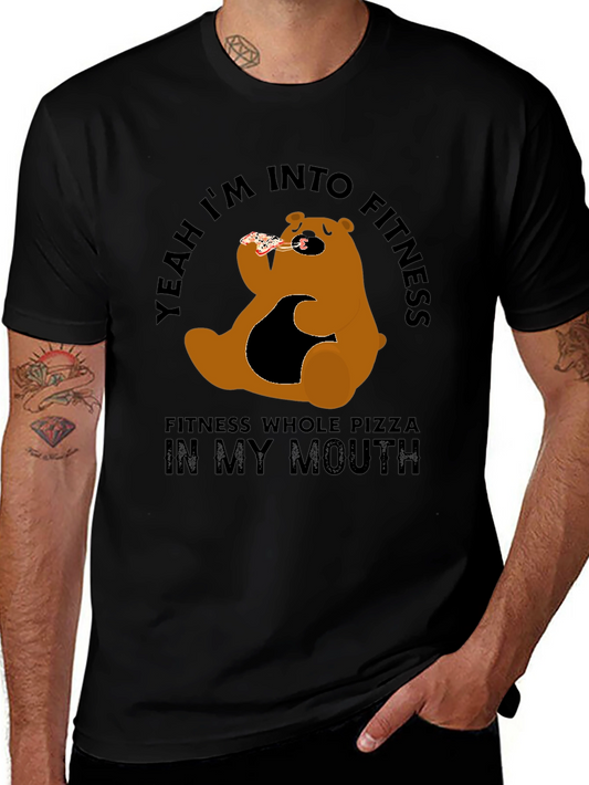 Funny Pizza Bear Fitness T-Shirt - Casual Graphic Tee