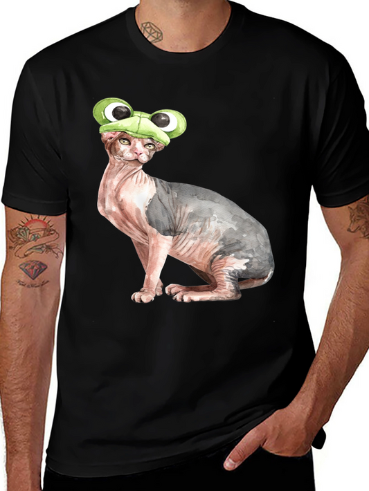 Frog Hat Cat T-Shirt Funny Animal Tee