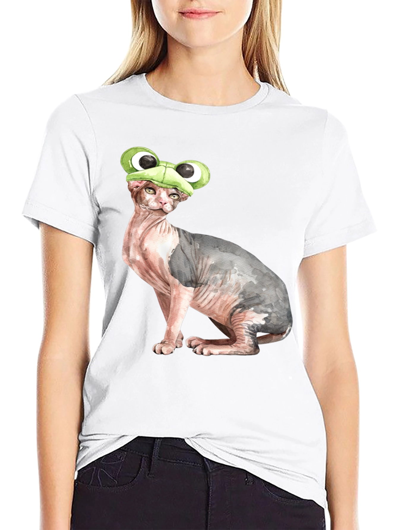 Frog Hat Cat T-Shirt Funny Animal Tee