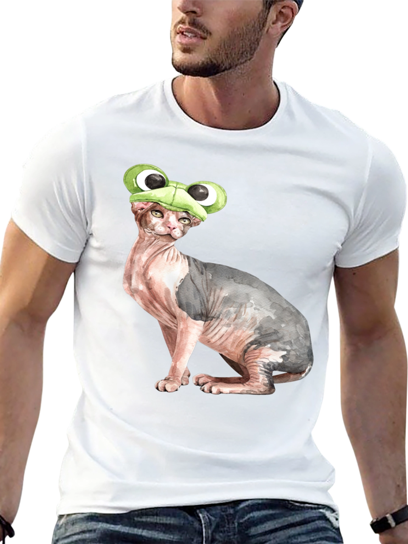 Frog Hat Cat T-Shirt Funny Animal Tee