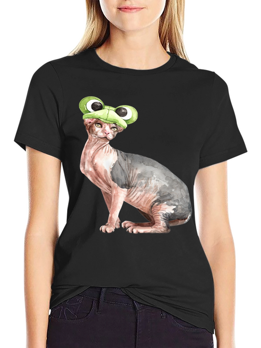 Frog Hat Cat T-Shirt Funny Animal Tee