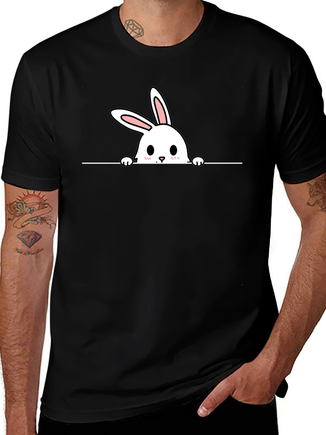 Cute Bunny Graphic Black Tee