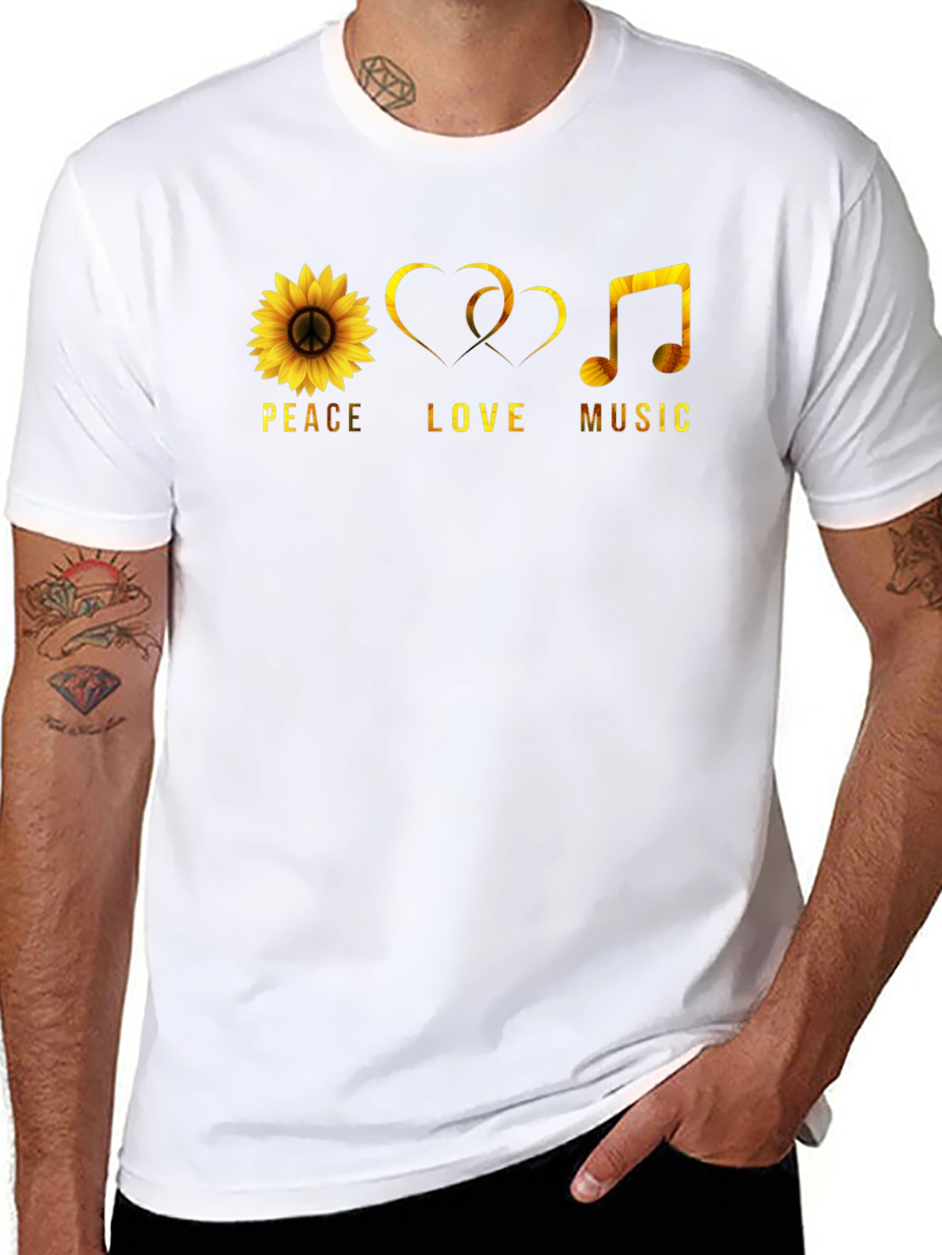 Peace Love Music T-Shirt Sunflower Graphic Tee