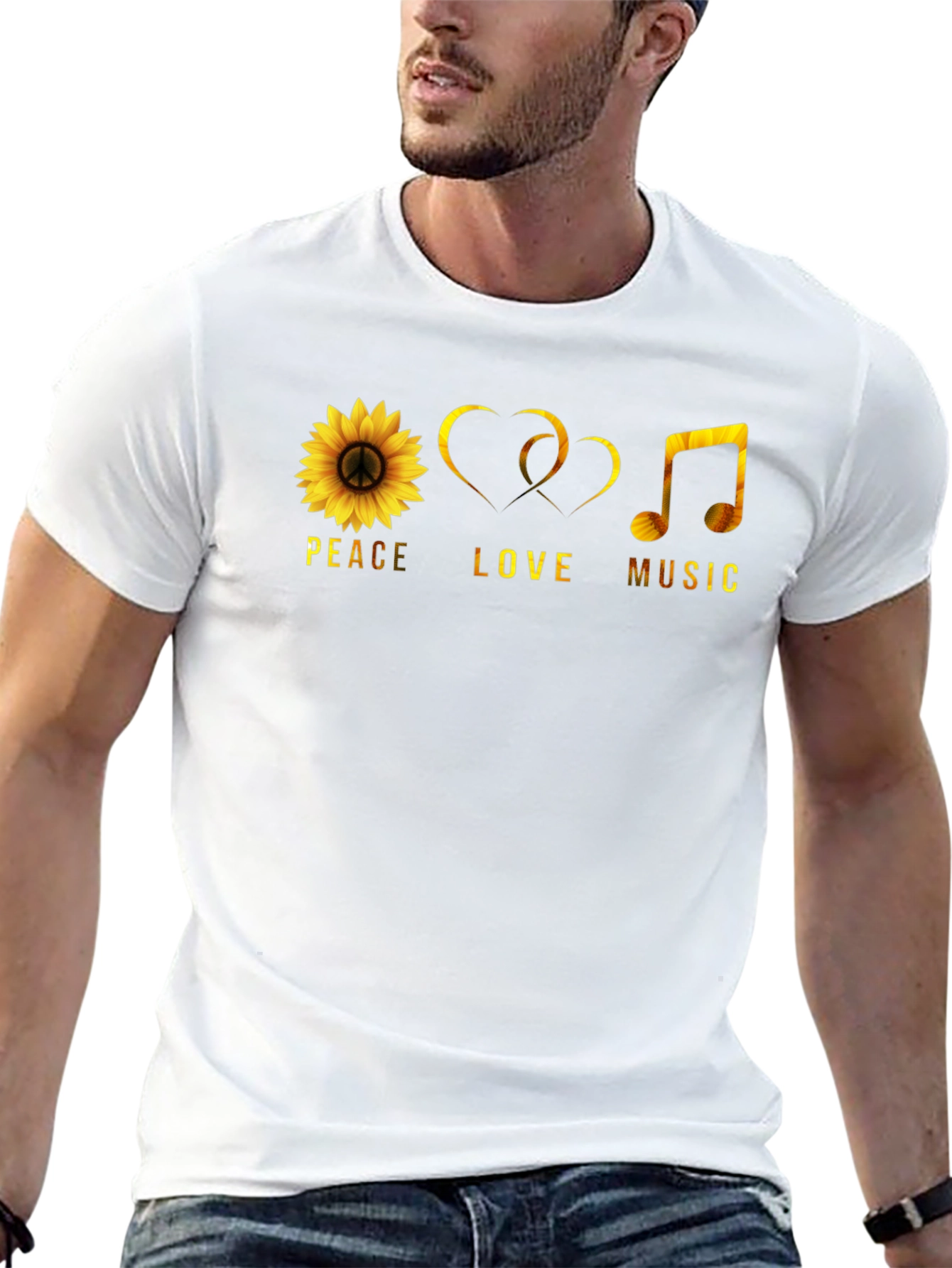 Peace Love Music T-Shirt Sunflower Graphic Tee