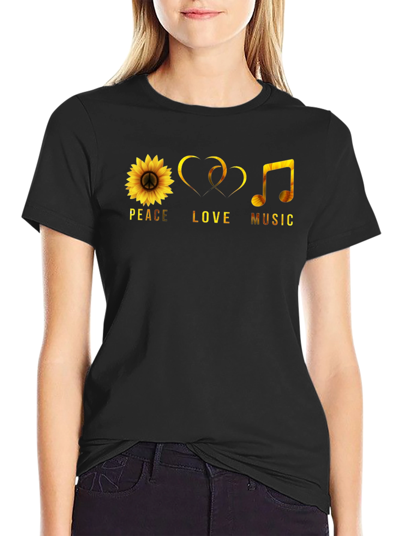 Peace Love Music T-Shirt Sunflower Graphic Tee