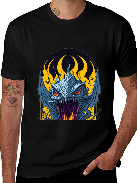 Fiery Monster Graphic Tee - Dark Fantasy Style