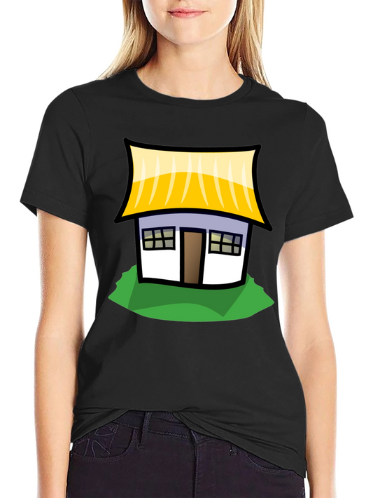 Cartoon House Graphic T-Shirt - Black