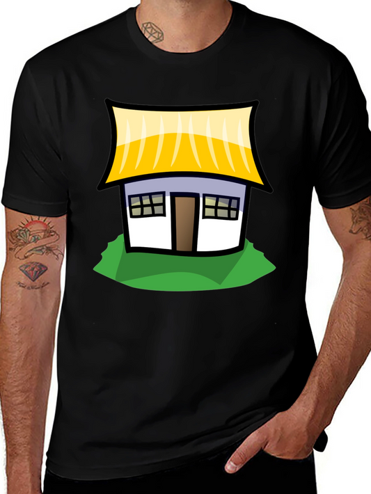 Cartoon House Graphic T-Shirt - Black