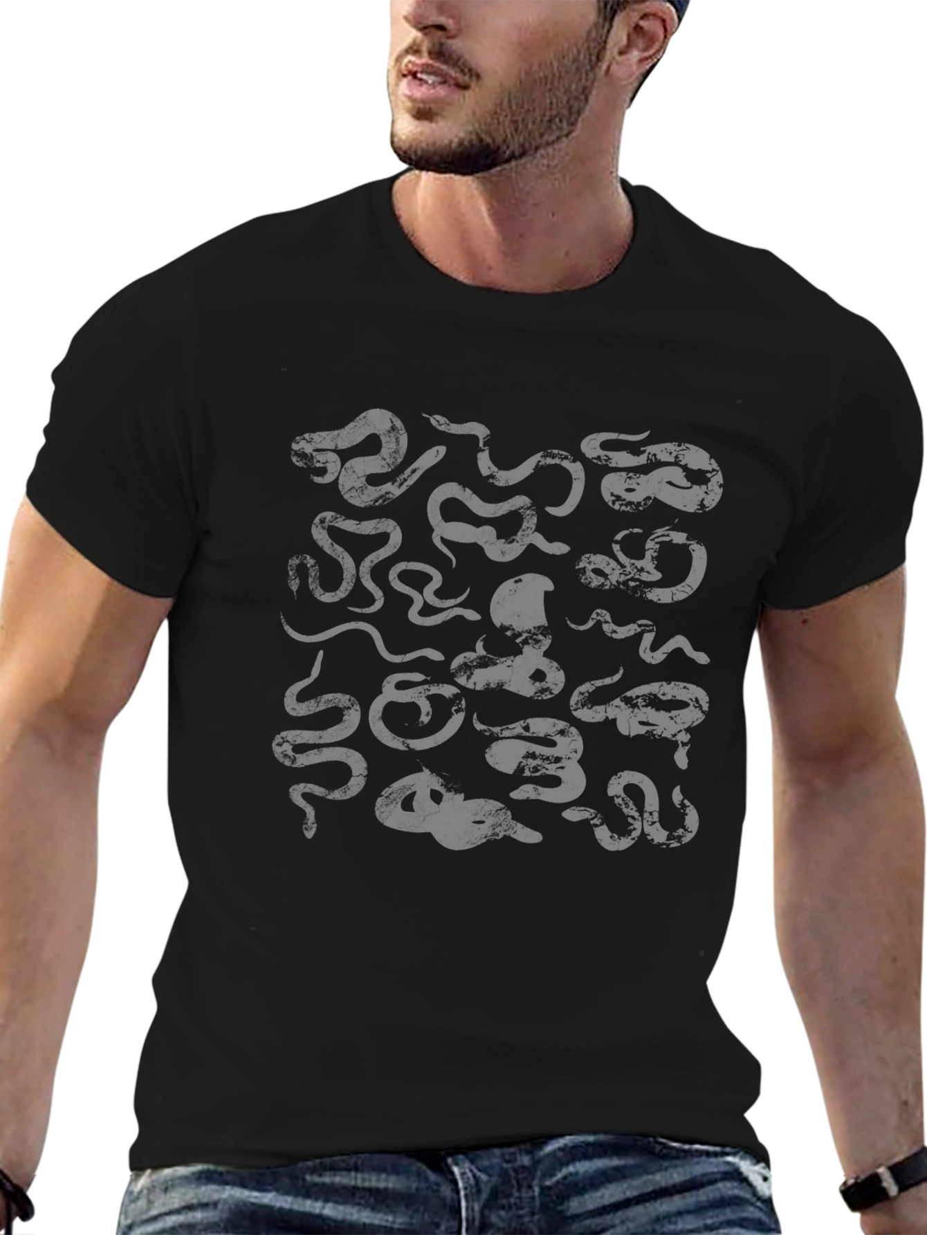 Snake Print Black T-Shirt