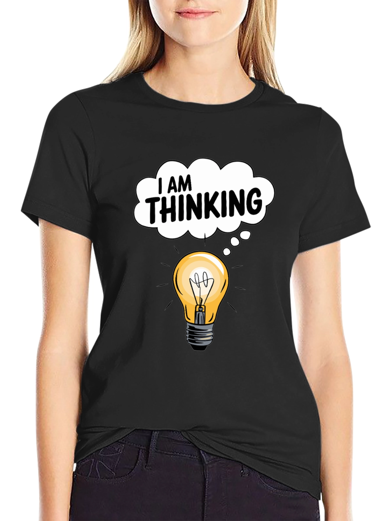 I am Thinking Light Bulb Black Graphic Tee