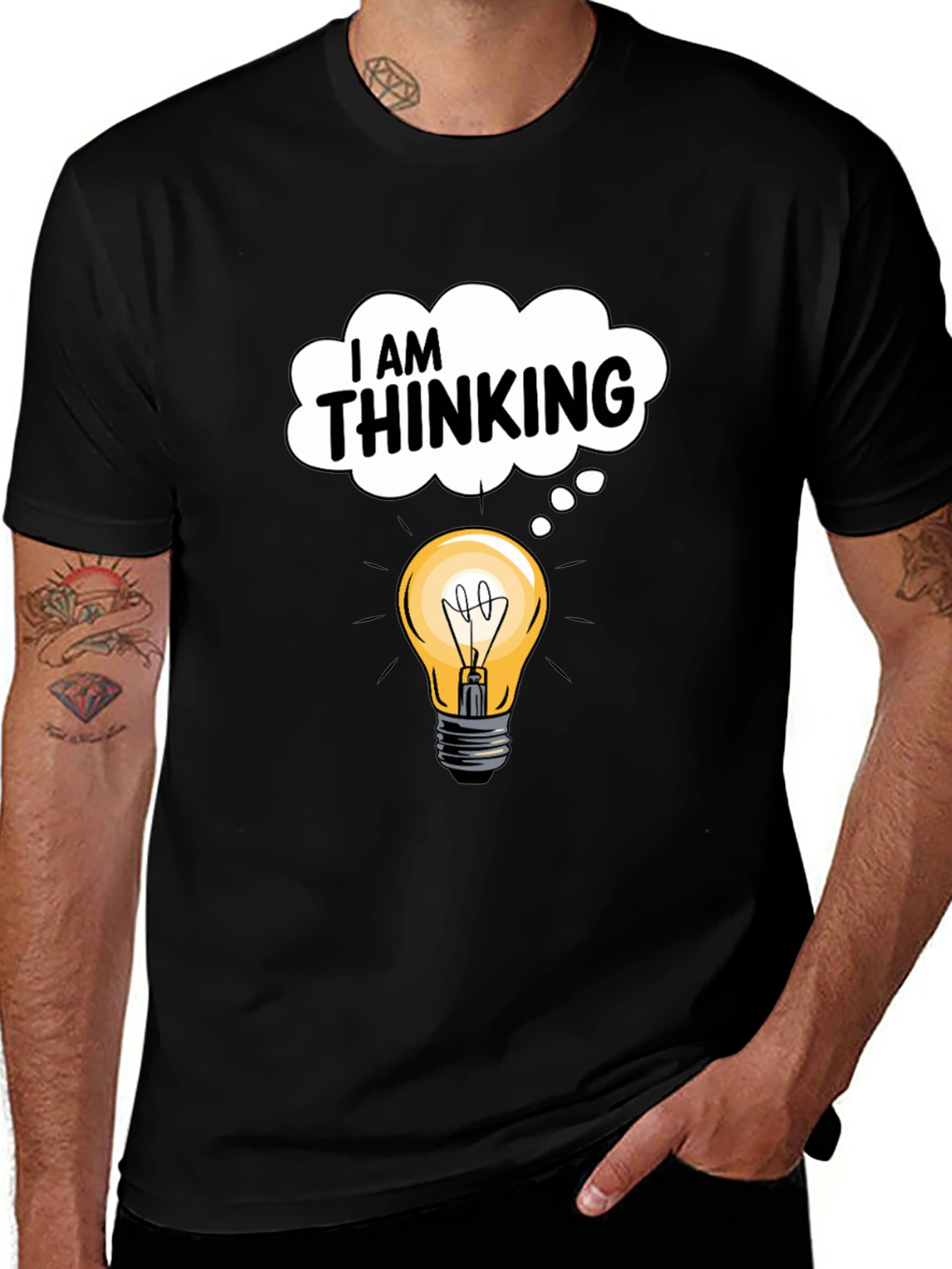 I am Thinking Light Bulb Black Graphic Tee