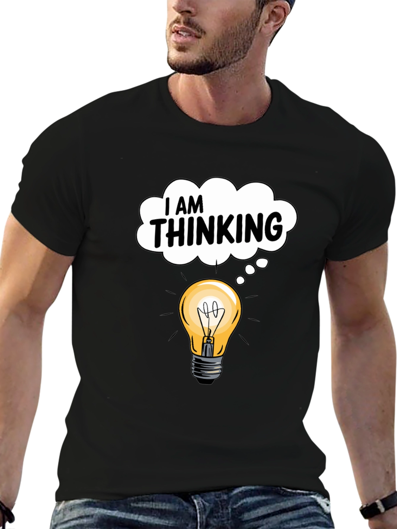 I am Thinking Light Bulb Black Graphic Tee
