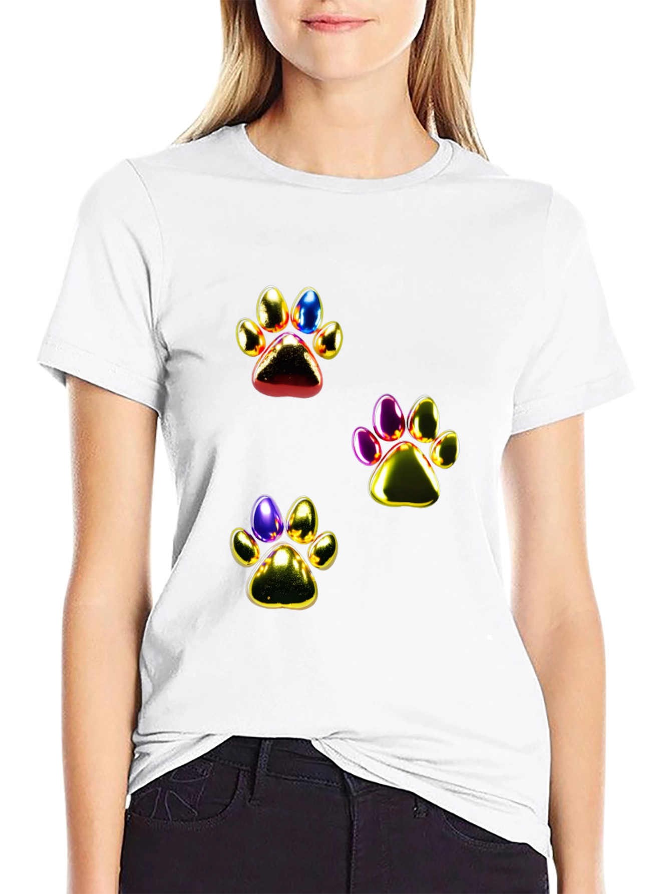 Shiny Paw Print Graphic T-Shirt