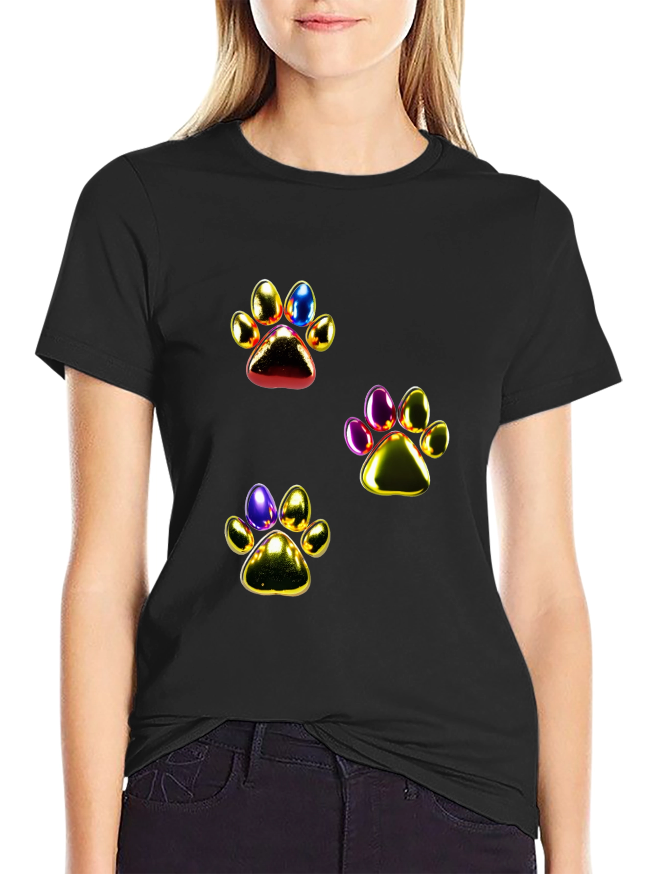 Shiny Paw Print Graphic T-Shirt