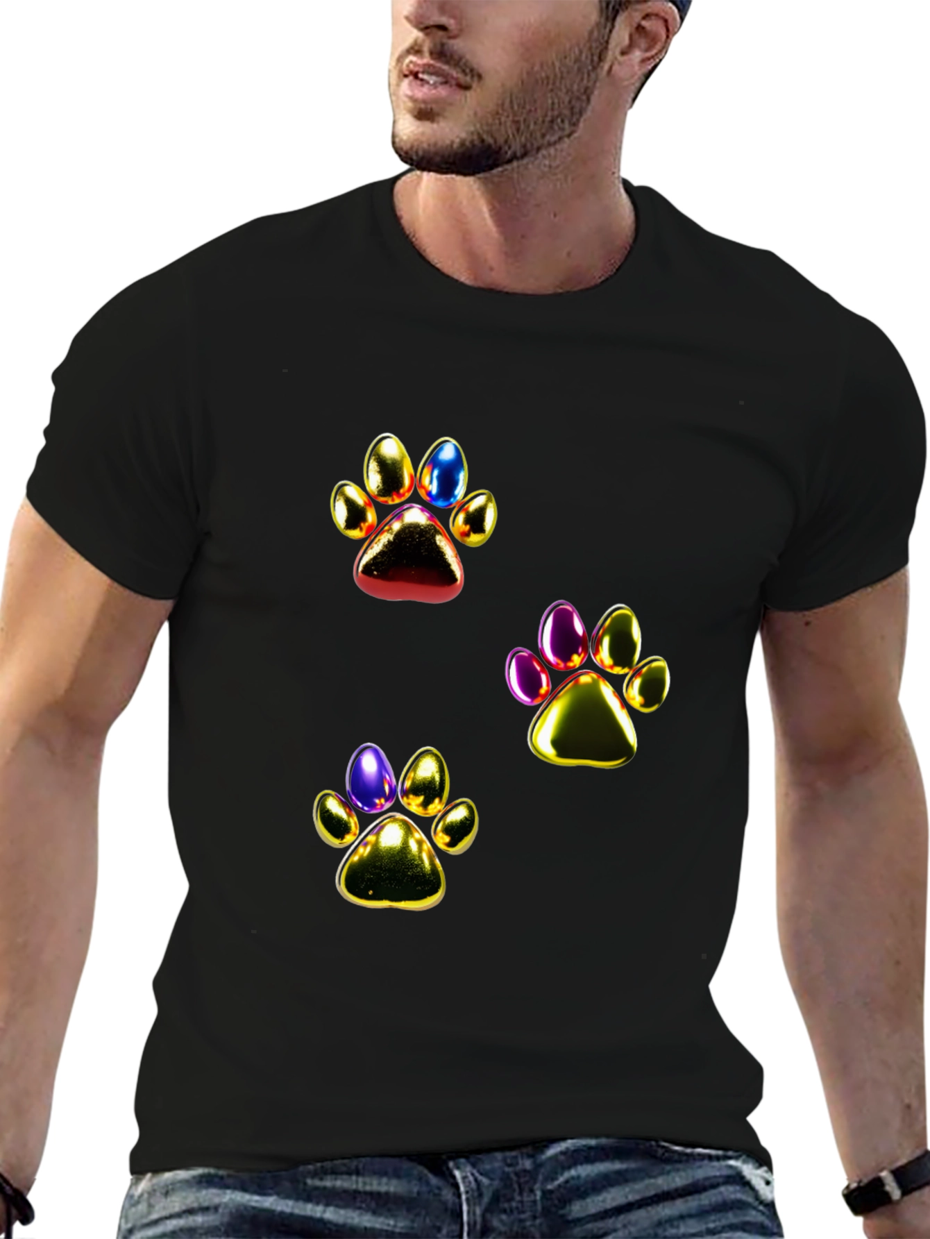 Shiny Paw Print Graphic T-Shirt