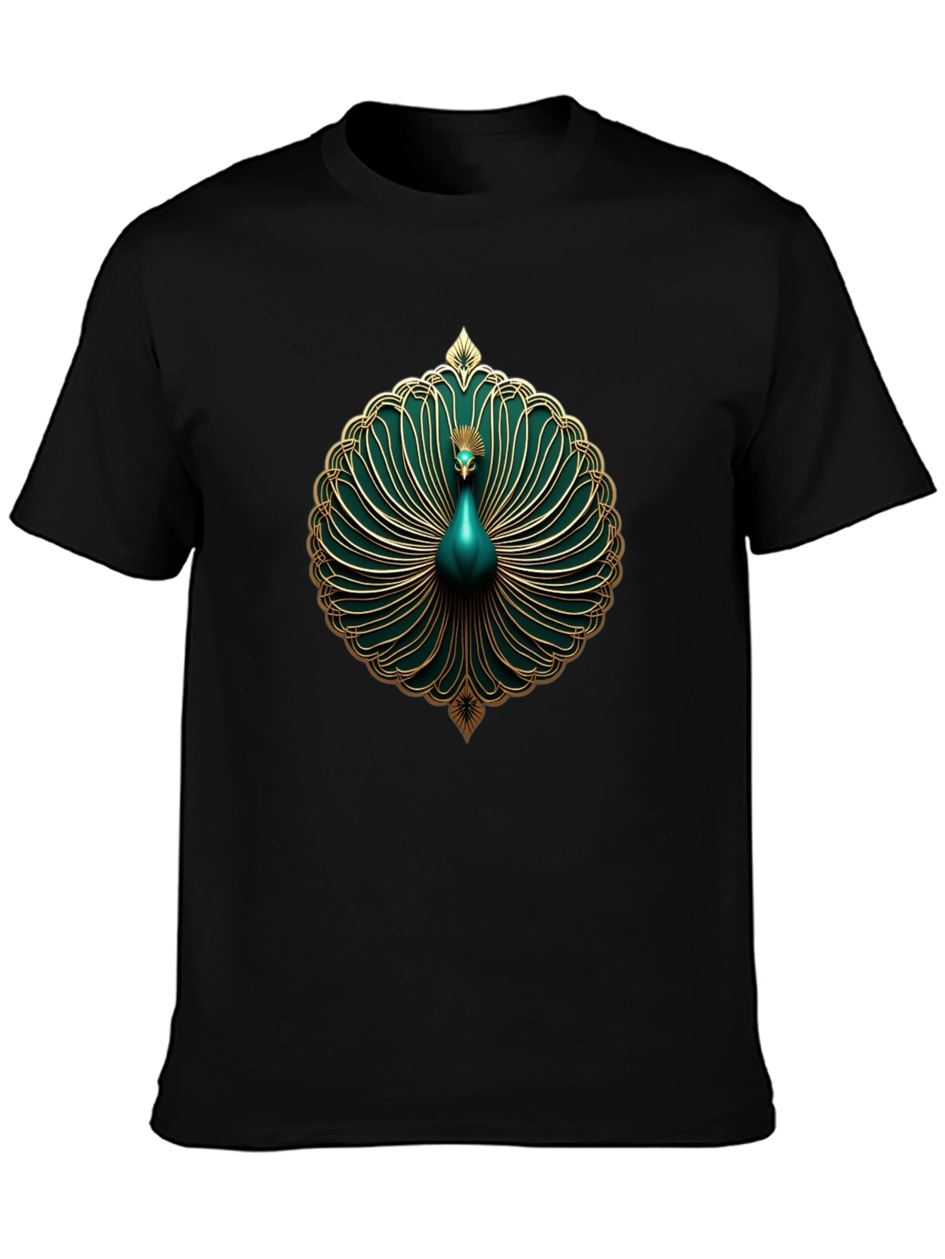 Elegant Peacock Graphic Tee - Stylish Mens Black T-Shirt