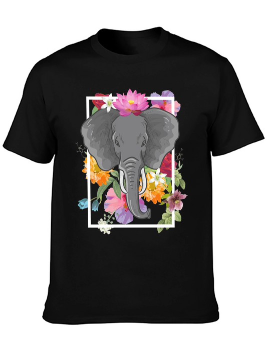 Elephant Floral Graphic Tee - Mens Black T-Shirt