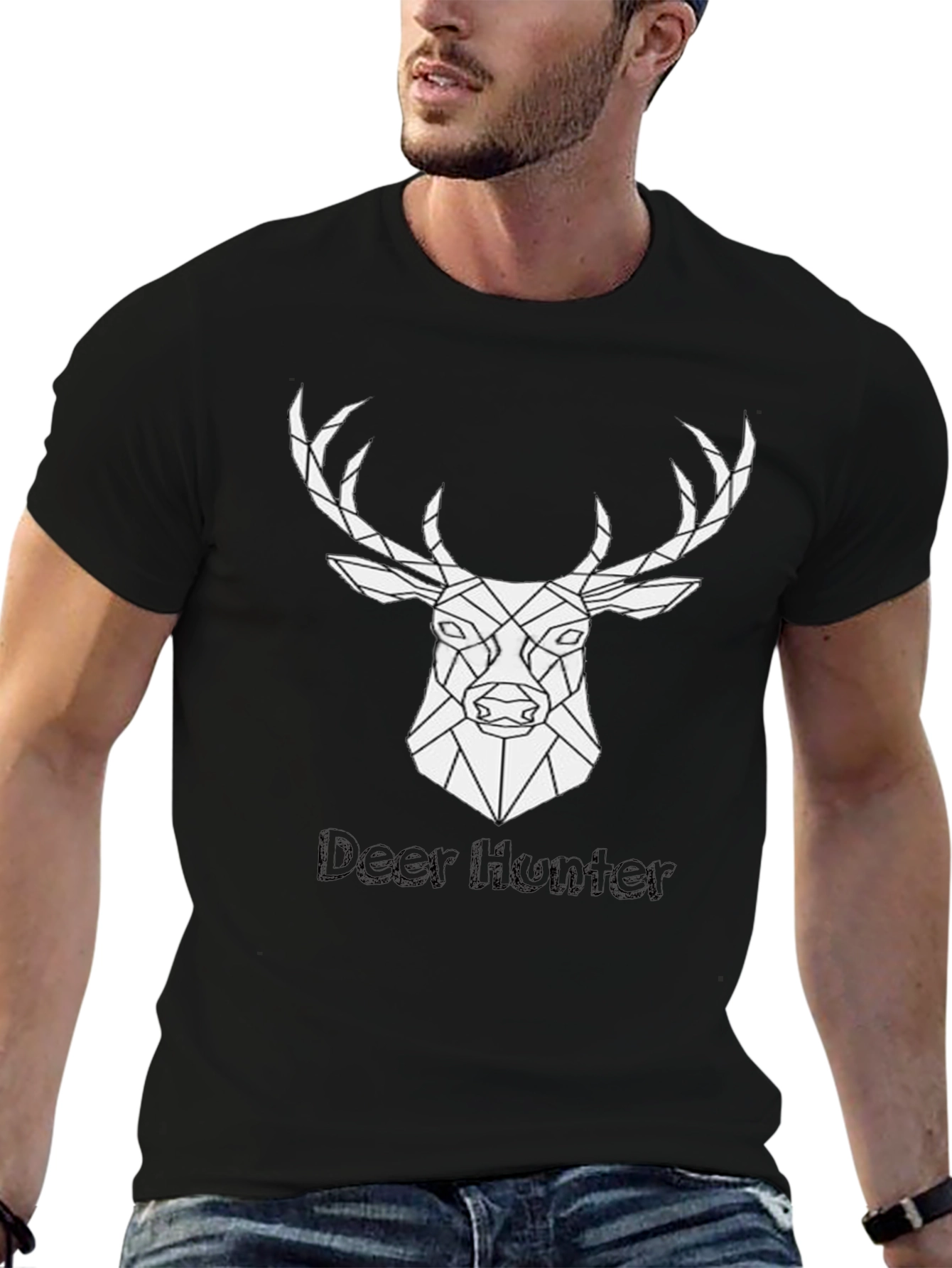 Geometric Deer Hunter Black T-Shirt
