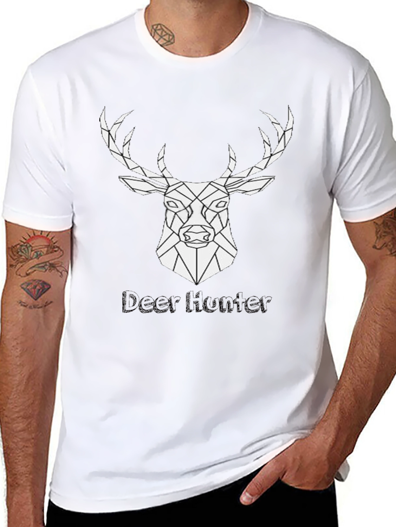 Geometric Deer Hunter Black T-Shirt