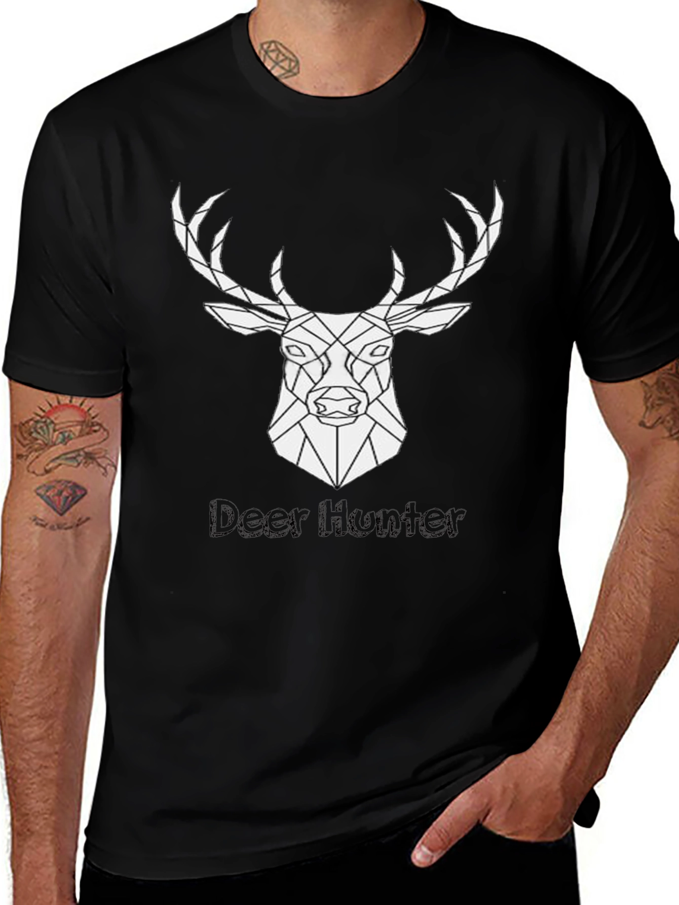 Geometric Deer Hunter Black T-Shirt