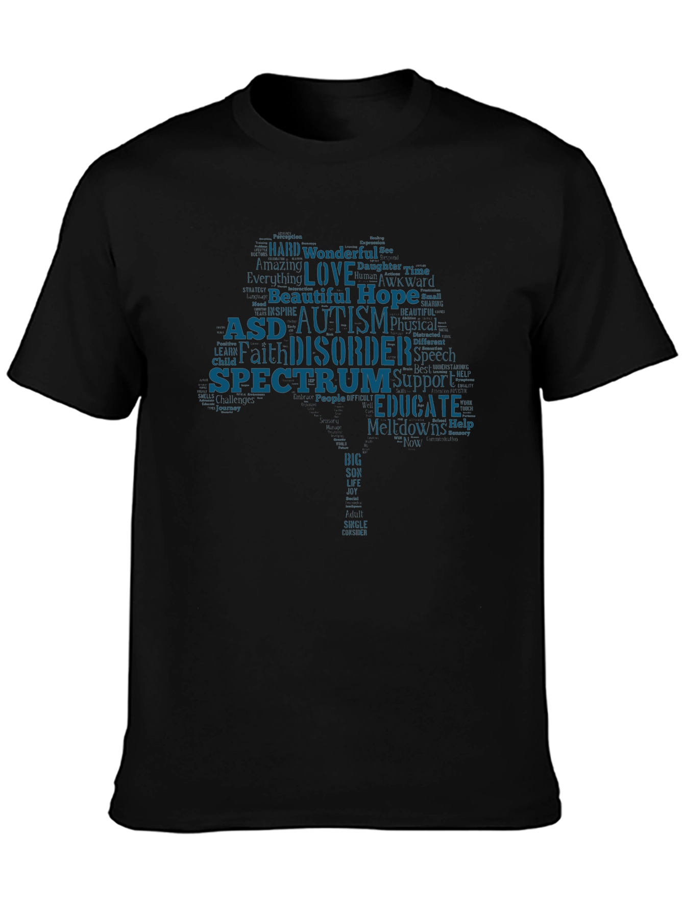 Autism Awareness Word Tree Black T-Shirt