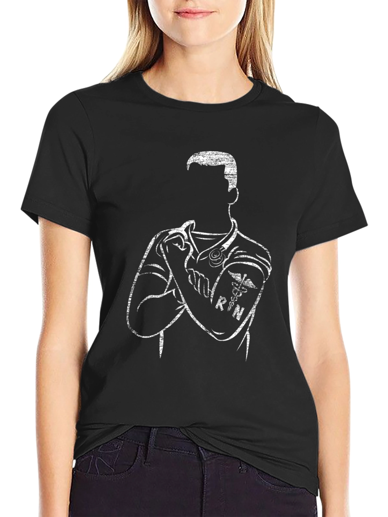 Nurse RN Silhouette Graphic T-Shirt - Black