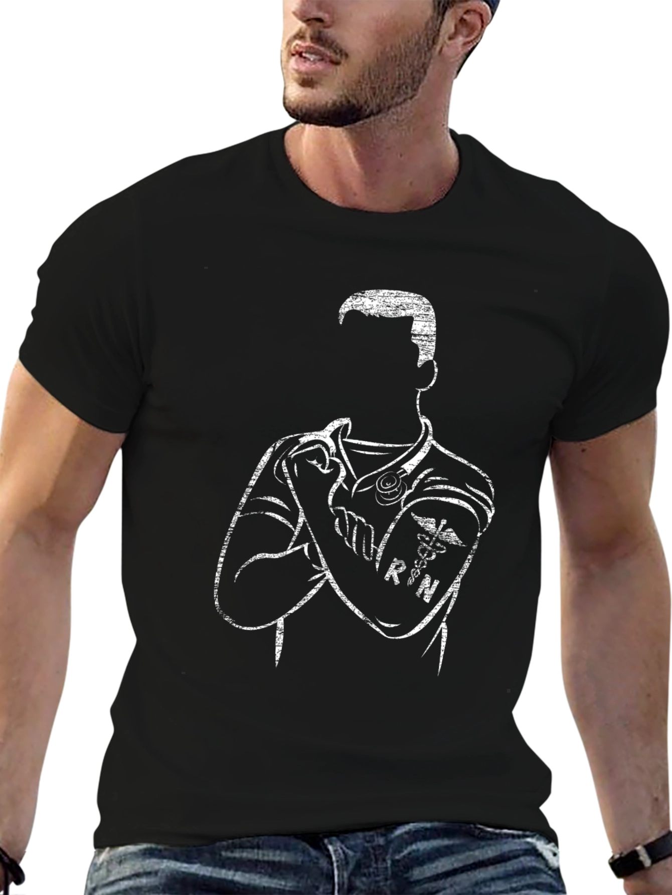 Nurse RN Silhouette Graphic T-Shirt - Black