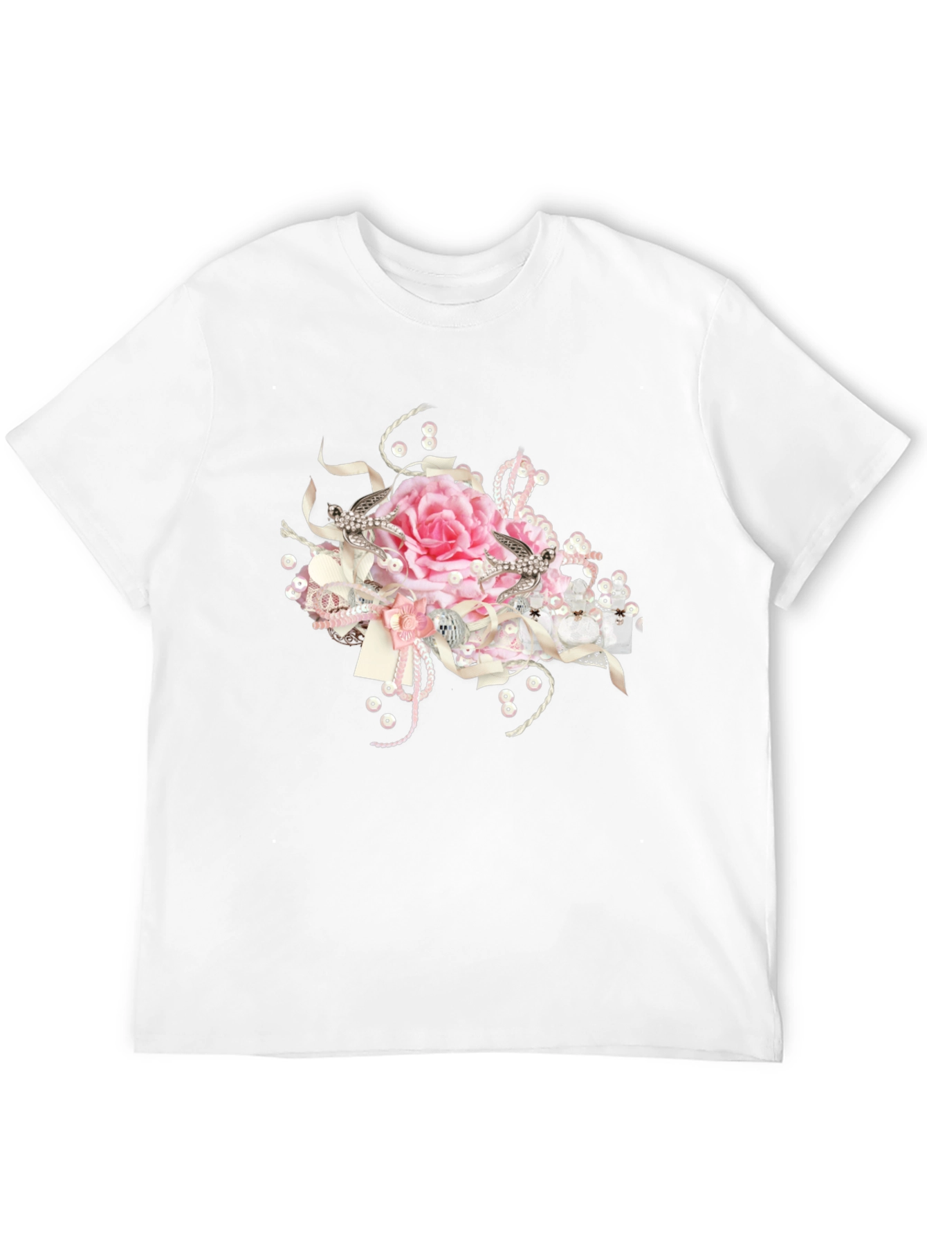 Black Tee with Floral Embellishment