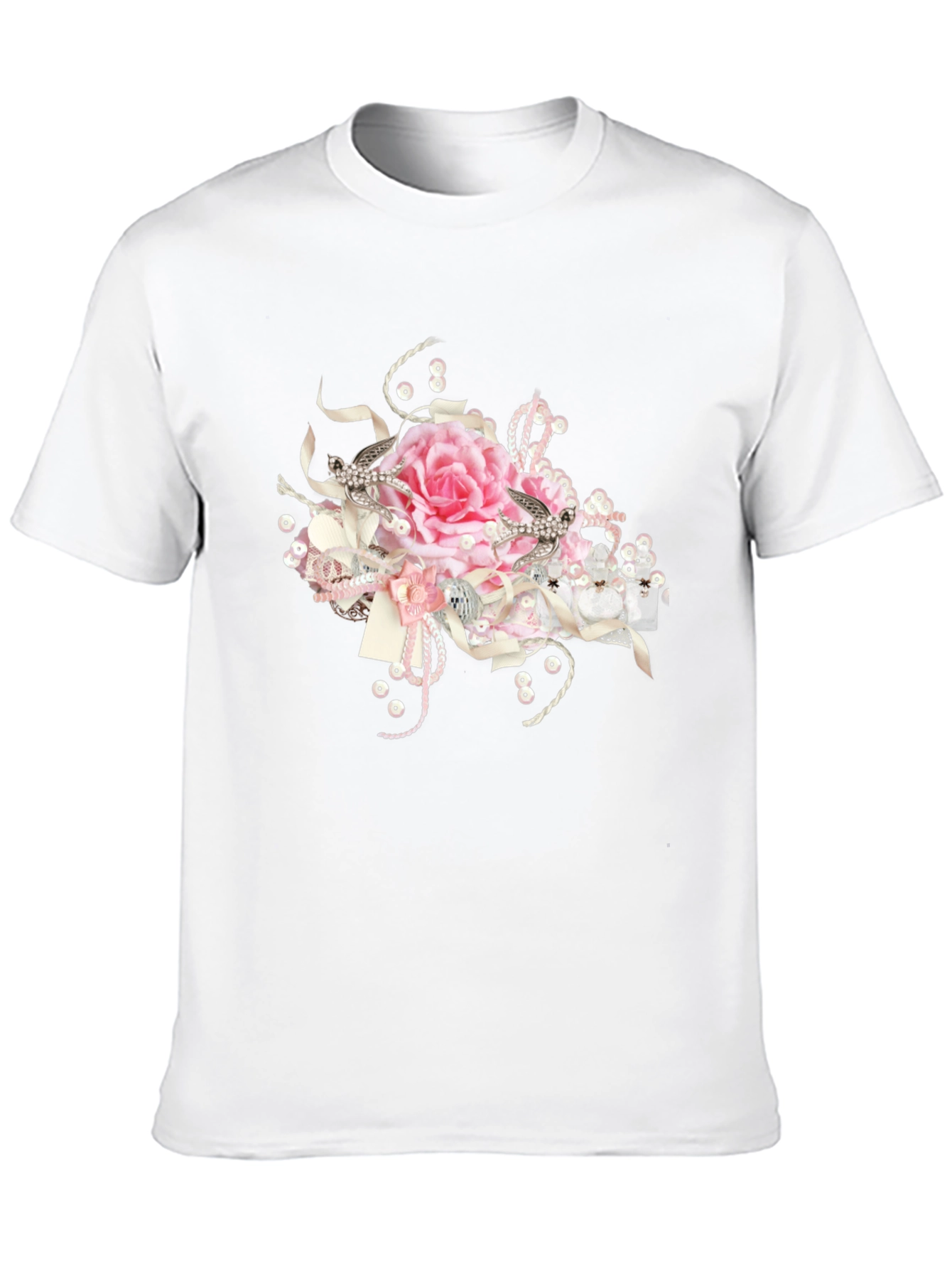 Black Tee with Floral Embellishment