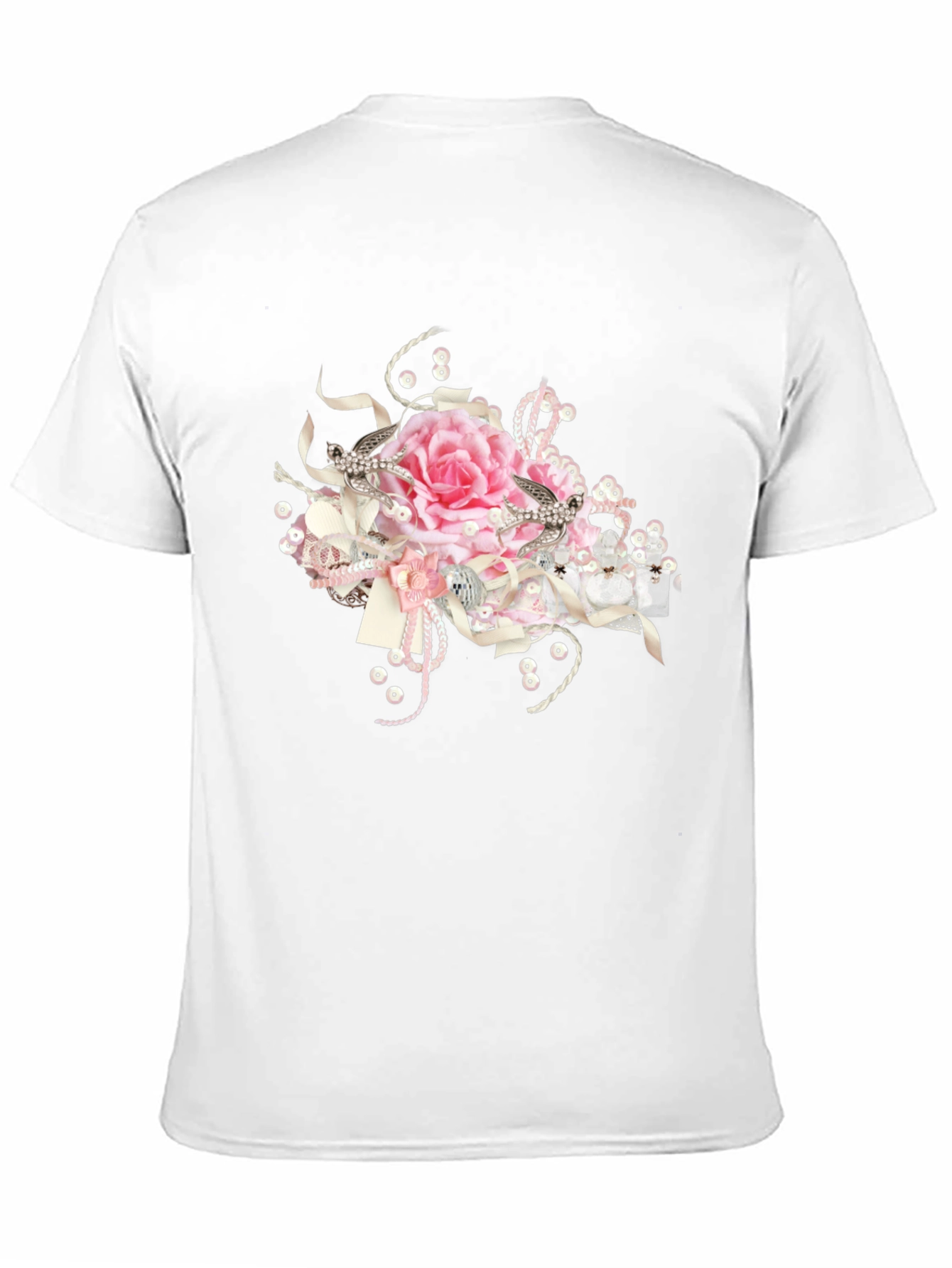 Black Tee with Floral Embellishment