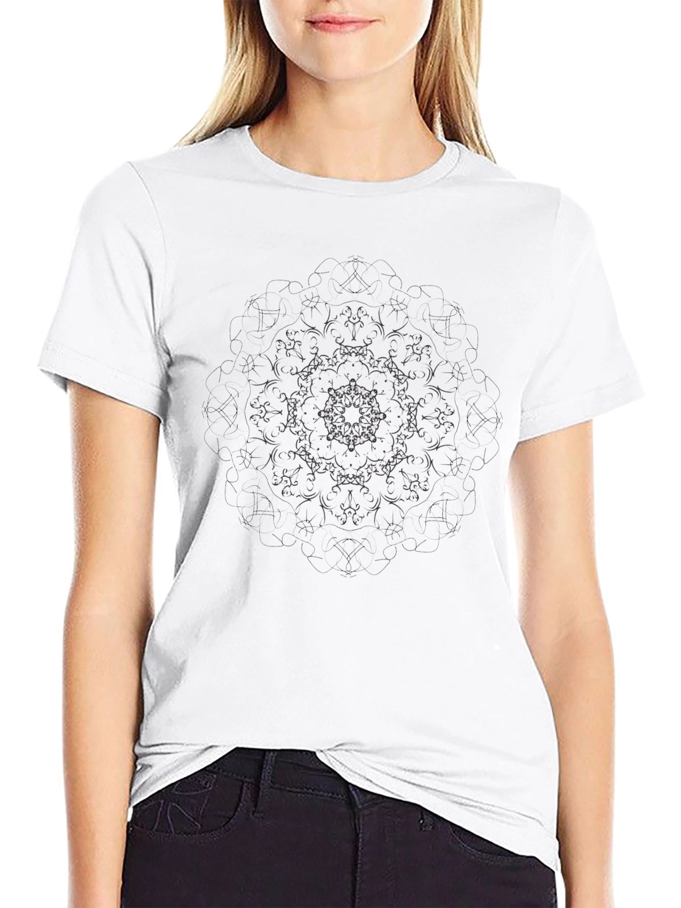 Black T-Shirt with Subtle Mandala Print