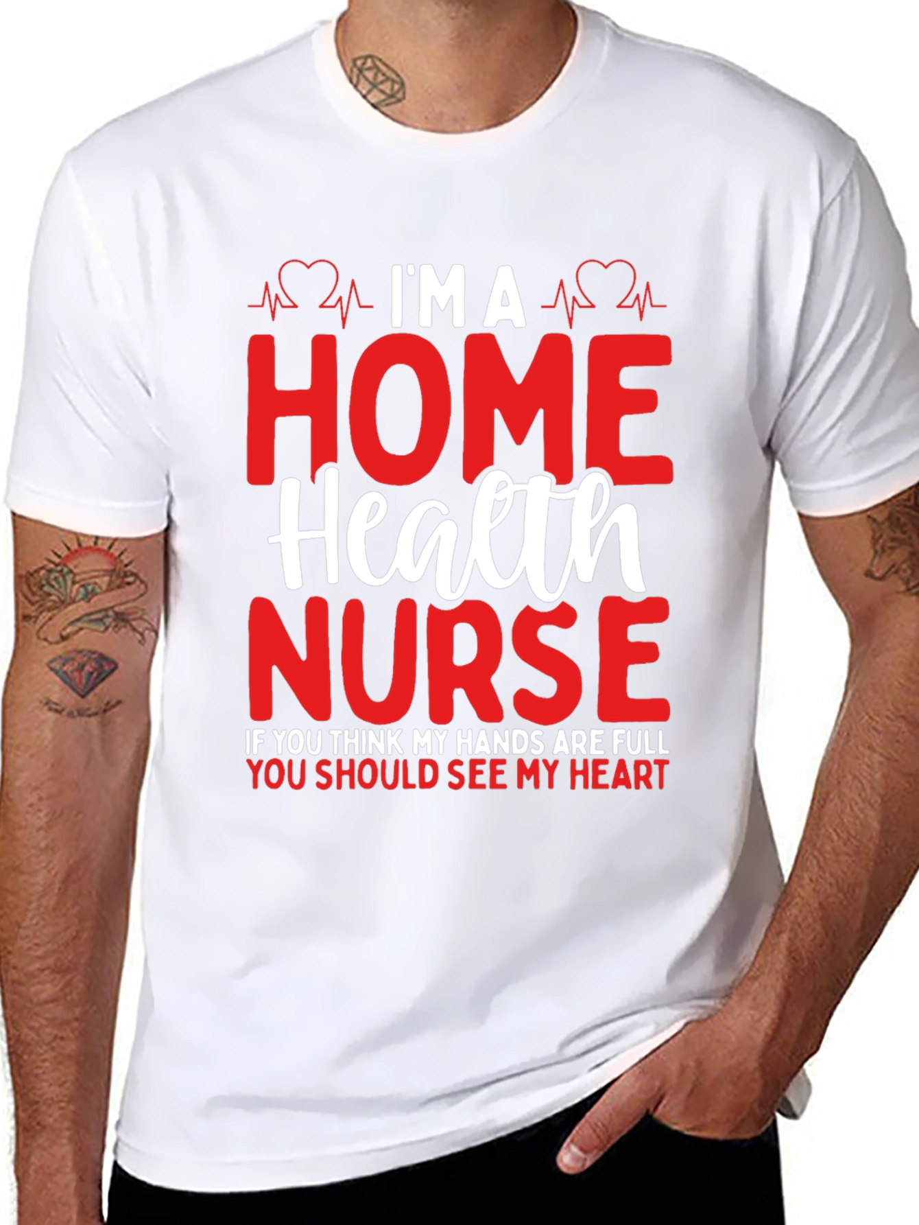 Home Health Nurse Heartbeat Graphic T-Shirt