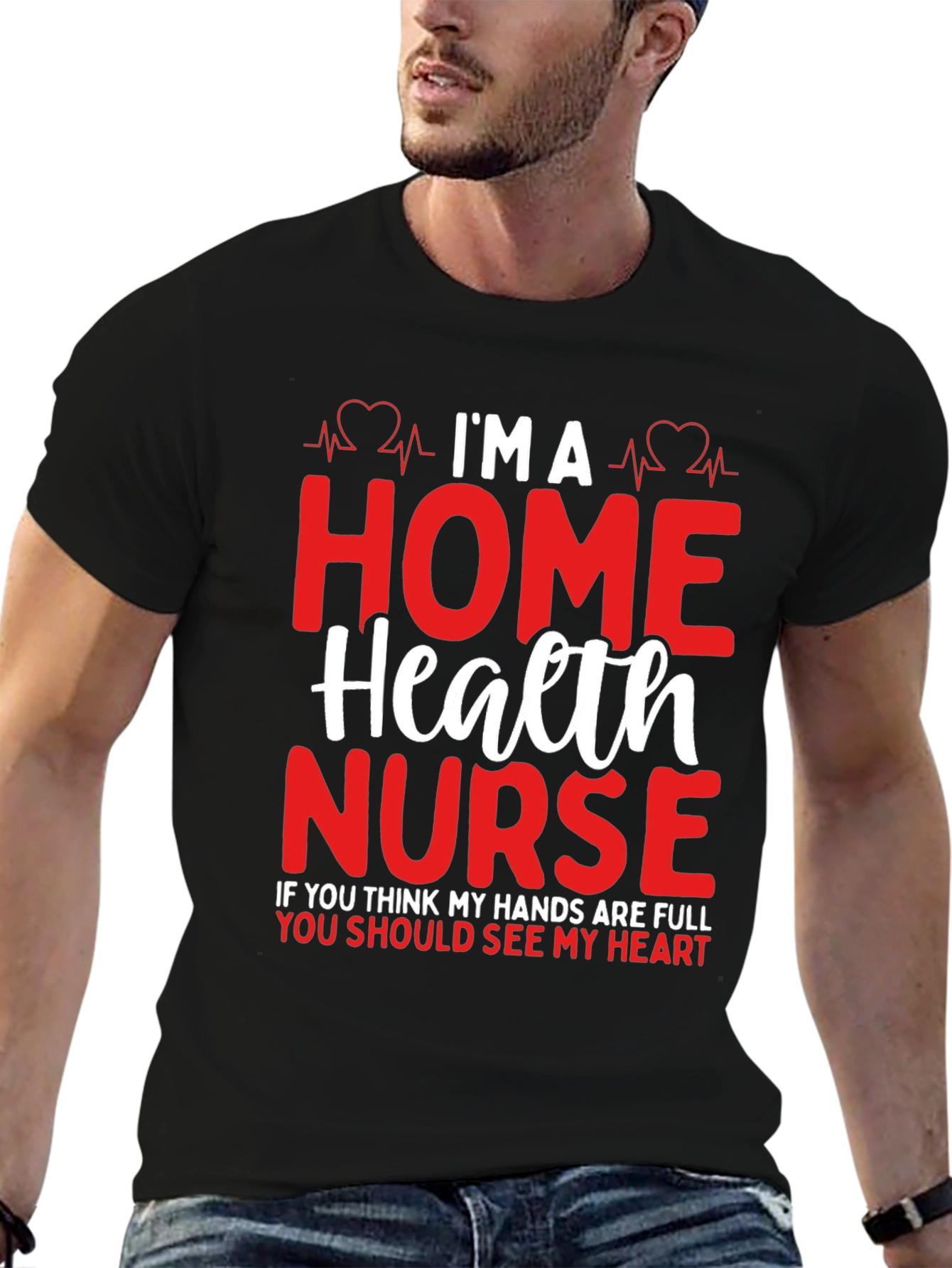 Home Health Nurse Heartbeat Graphic T-Shirt