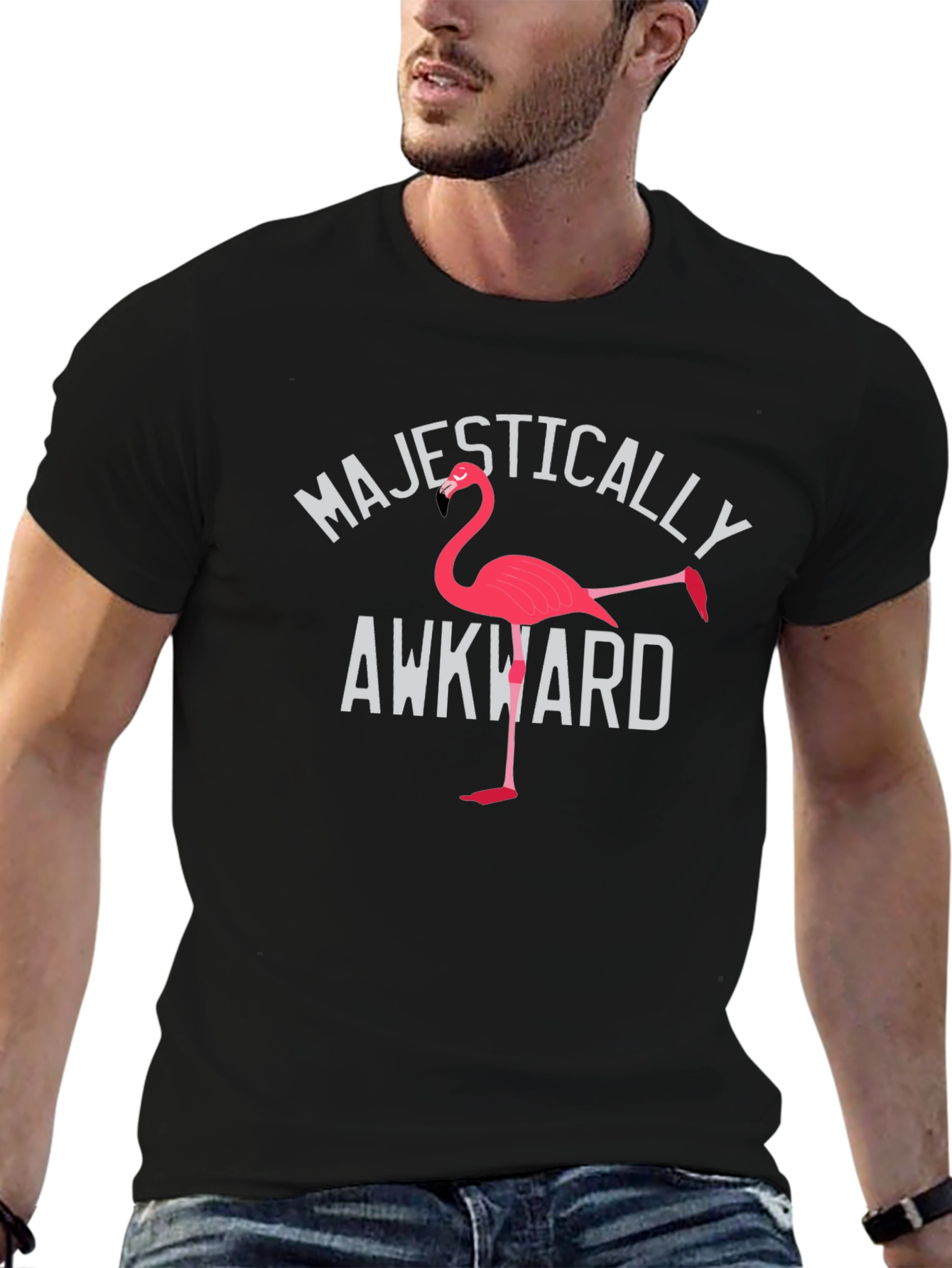 Majestically Awkward Flamingo Graphic T-Shirt